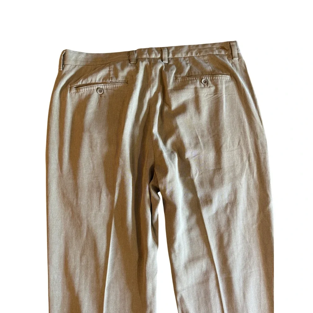 Tommy Bahama Silk Cotton Pleated Dress Pants Tan Khaki 38x34 Straight Leg